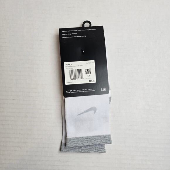 Nike Spark Running Crew Socks Size W11.5-13/M10-11.5 White Cushioned Dri-Fit - Picture 3 of 3